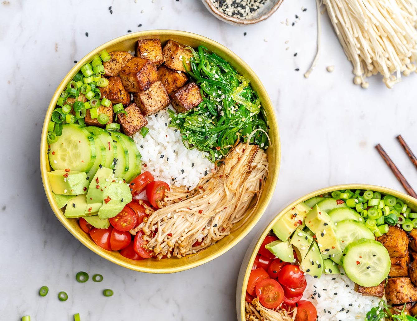 Enoki Mushroom and Tofu Poke Bowl